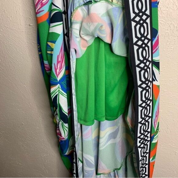 Flying tomato deep v neck high low leaf dress multicolor green - Picture 6 of 13